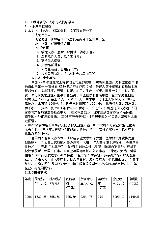 （終稿）農業綜合開發產業化經營頂目(人參皂甙提取)新增項目投資立項申報計劃書.doc（最終版）